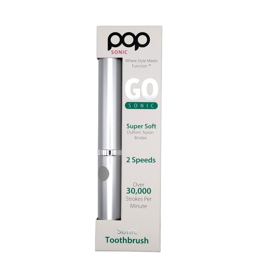 POP SONIC Go Sonic Portable Sonic Toothbrush Silver 2 Speed NEW Sealed